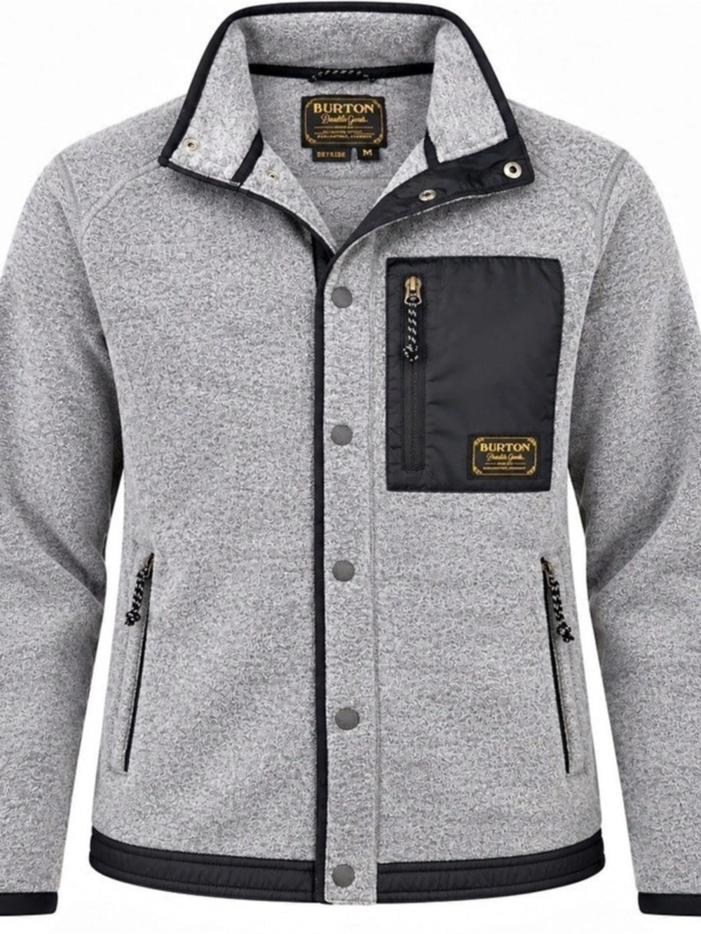 Burton Hearth Fleece Snap Jacket Men’s M Gray Black DRYRIDE Durable Goods